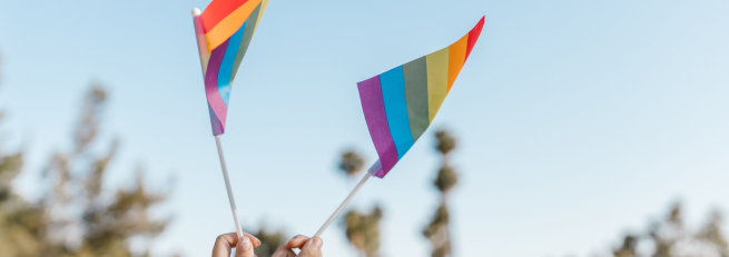 Hands holding pride flags