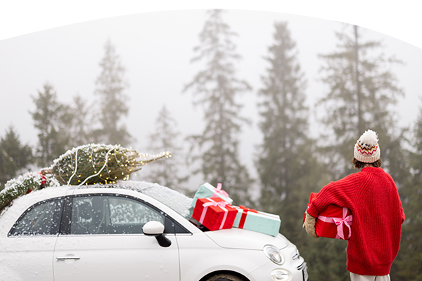 Car with a tree and presents