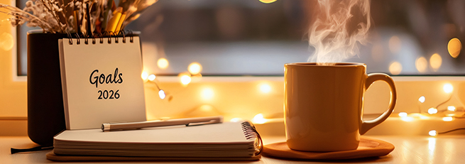 coffee mug a notepad on the desk